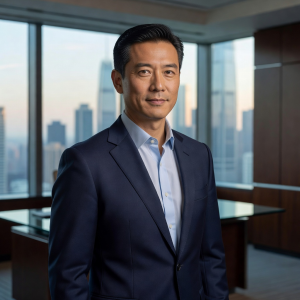Portrait of Marcus Chen, CEO wearing a navy blazer
